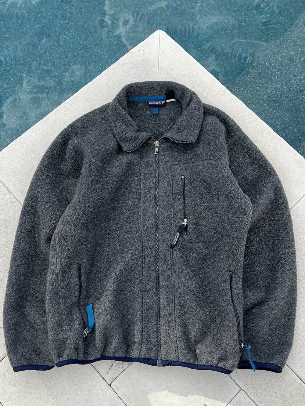 Patagonia Deep Pile Full zip Mens Gray USA RARE Sz M VINTAGE